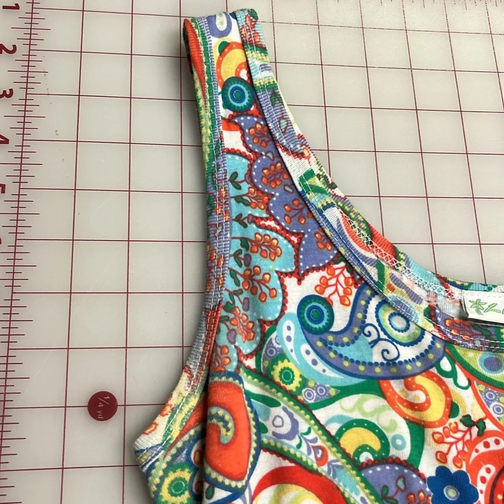 LULU-B Resort 100% Cotton Vibrant Paisley Asymmetric Ruffle Hem Beach Dress SZ S - Picture 7 of 14